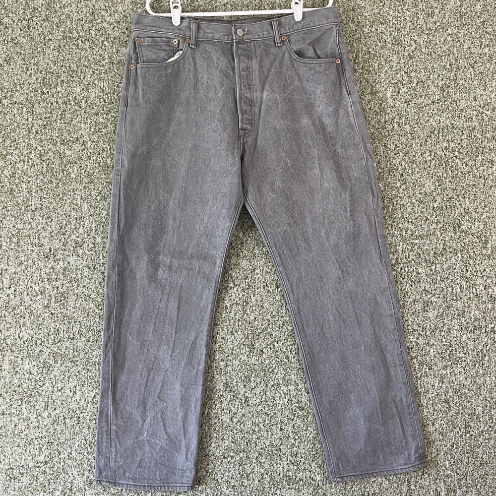 Levi’s 501xx Mens Jeans 38X32 Gray Button Fly Straight Leg Medium Wash Red Tag